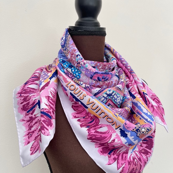Louis Vuitton Scarf Monogram Flowers Paradise Barbie Pink Silk Wrap - Picture 13 of 13